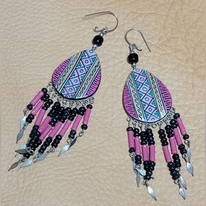 Bohemian Pink and Black Dangle Earrings
